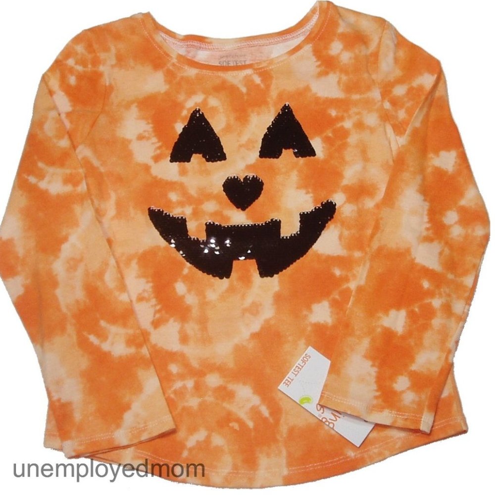 Halloween Tee Sequin Jack O Lantern Top T Shirt Kids Girls Graphic Pumpkin